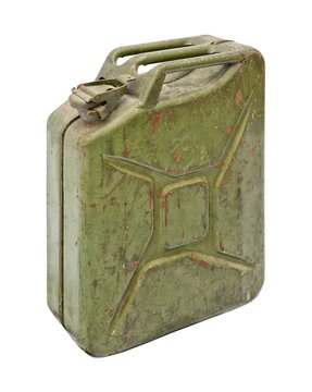 Old jerry can isolated on white background.