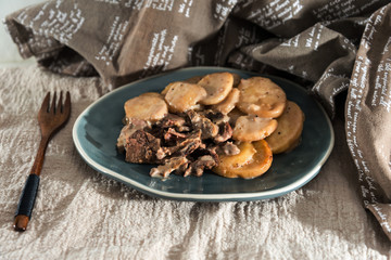 juicy beef meat with potatoes