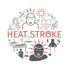 Heat stroke banner. Line icons set. Vector signs.