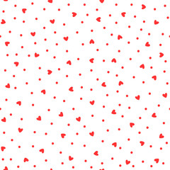 Repeated small hearts and polka dot. Cute romantic seamless pattern.