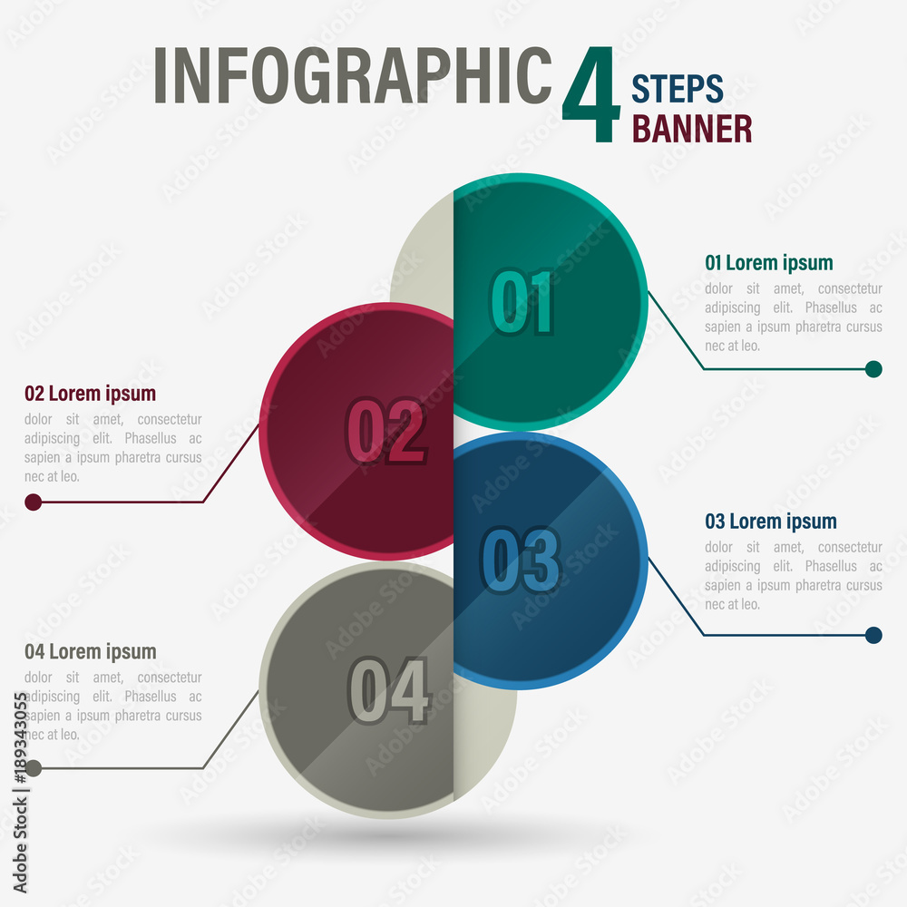 Aufkleber infographic four steps vector banner with circular elements. part 13.