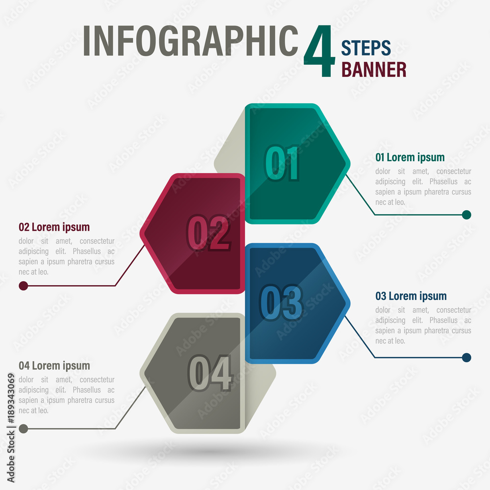 Poster infographic four steps vector banner with hexagonal elements. part 15.