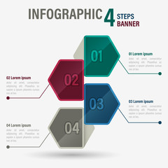 Infographic four steps vector banner with hexagonal elements. Part 15.