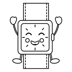 kawaii wrist watch bracelet square cartoon vector illustration outline image