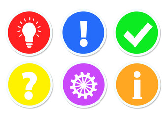 Colorful buttons with Question, Work, Idea, Info, Ok & Answer, stock vector illustration