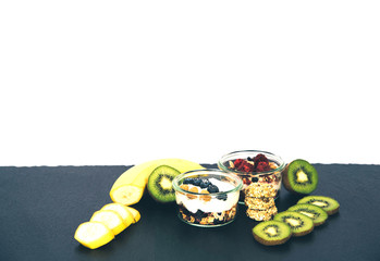 Healthy breakfast fresh granola muesli.