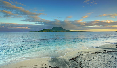 View of the Nevis Peak volcano across the water from St Kitts © eqroy