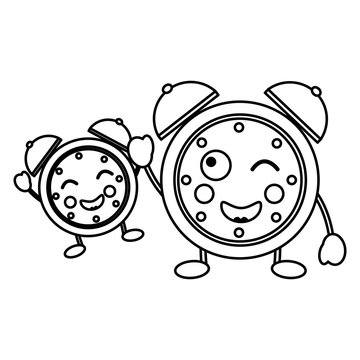 cartoon kawaii two clock alarm time vector illustration outline image