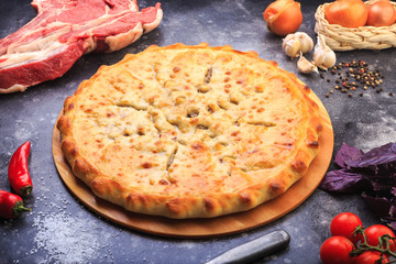 Ossetia pie with meat and vegetables