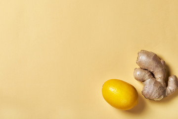 Fresh ginger root and lemon