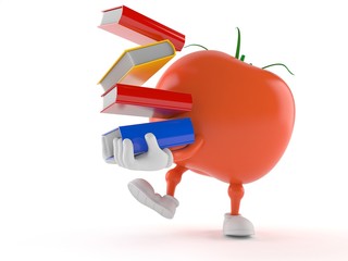 Tomato character carrying books