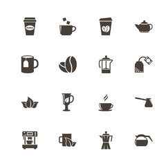 Tea and Coffee icons. Perfect black pictogram on white background. Flat simple vector icon.