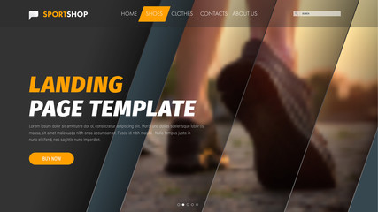 Template vector header with diagonal elements for photo and text.