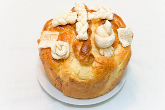 Homemade decorated Serbian slava bread