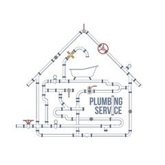 Elements of a plumbing. Pipes, cranes. Linear design Vector illustration