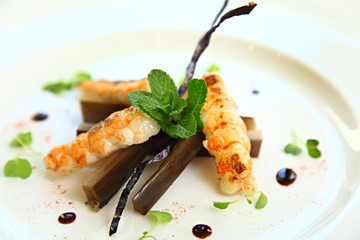 grilled king prawns food design dish