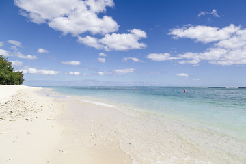 Fototapeta na wymiar Crystal clear beach of Mauritius Island in summer