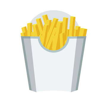 Empty Packaging box for French Fries. Fast Food Icon. White color design. Vector with Flat and solid color design.