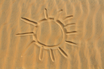 dessin d'un soleil dans le sable