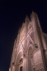 Orvieto (Umbria, Italy), facade of the medieval cathedral, or Duomo, by night