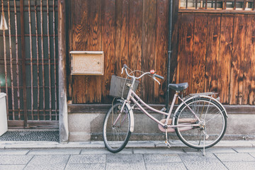 retro bike parking in Japan vintage color tone