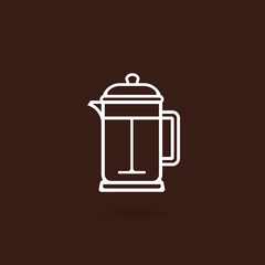 French press icon. Coffee brewing method with brown background. French press for coffee or tea. French press pot outline icon. Coffee icon in flat style. Vector illustration
