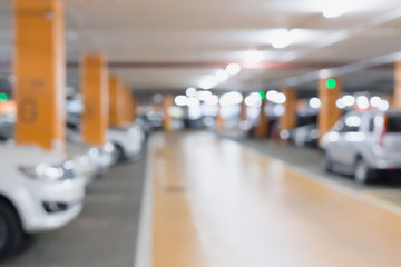 blur car parking underground park lot for background