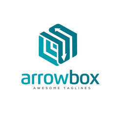 Arrows box rectangle logo, 3d arrow link business logo concept illustration, Abstract cube arrows, business logo concept illustration, Abstract tbox icon design element, Vector logo template 