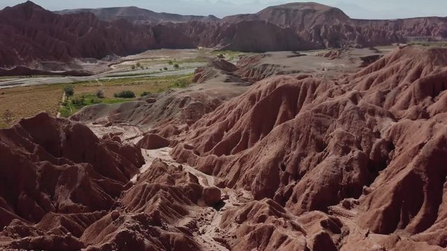 Rock formations of the Atacama desert. Aerial view, 4k