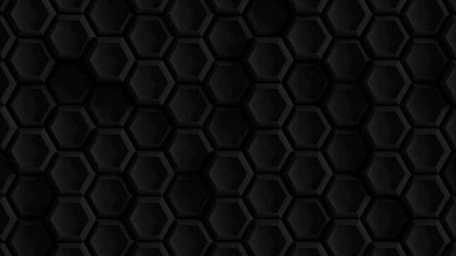 Abstract Hexagon Geometric Surface Loop 3B: dark clean hollow beveled hexagonal grid pattern, motion background canvas darkened obscure dim cool shadowy dark gray black. Seamless loop 4K UHD FullHD.