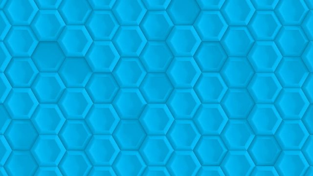 Abstract Hexagon Geometric Surface Loop 3C: blue clean hollow beveled hexagonal grid pattern, random motion background canvas in bright cool fresh ultramarine sky blue. Seamless loop 4K UHD FullHD.