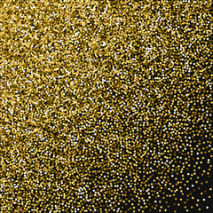 Round gold glitter. Abstract scatter with round gold glitter on black background. Sublime Vector illustration.