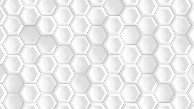 Abstract Hexagon Geometric Surface Loop 3A: light bright clean hollow beveled hexagonal grid pattern, waving motion background canvas in pure wall architectural white. Seamless loop 4K UHD FullHD.