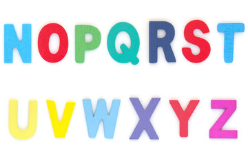 wood letter colorful A-Z capital alphabet english isolated on white background