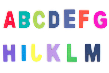 wood letter colorful A-Z capital alphabet english isolated on white background