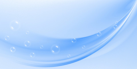 Abstract blue background with wave and bubbles