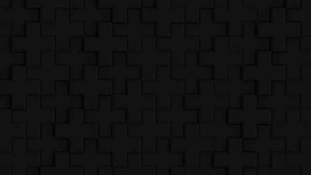 Abstract Plus Geometric Surface Loop 2B: dark smooth minimal rounded crosses cross grid pattern, waving motion background canvas obscure dim shadowy dark gray grey black. Seamless loop 4K UHD FullHD.