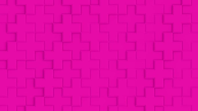 Abstract Plus Geometric Surface Loop 2E: pink smooth minimal rounded crosses cross grid pattern, waving motion background canvas, bright pink magenta lilac mauve lavender. Seamless loop 4K UHD FullHD.