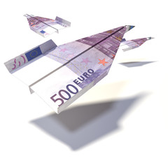 Papierflieger aus einem 500 Euro Schein