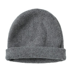 Gray worm winter woolen hat cap flat isolated on white
