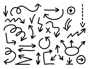 Hand-drawn arrows vector set. Sketched arrows set isolated on white background.