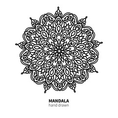 Mandala flower vector drawing. Decorative boho round ornament. 