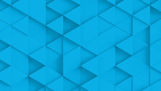 Abstract Triangle Geometric Surface Loop 1C: blue clean minimal triangles grid pattern, random waving motion background canvas in bright cool fresh ultramarine sky blue. Seamless loop 4K UHD FullHD.