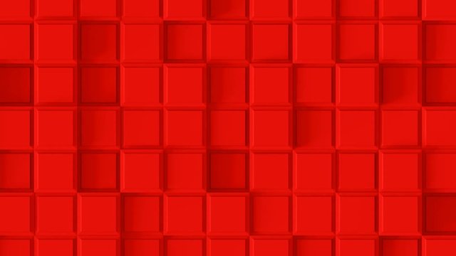 Abstract Square Geometric Surface Loop 2F: red clean minimal beveled squares grid pattern, waving motion background canvas, hot warm blood dark orange chili ruby red. Seamless loop 4K UHD FullHD.