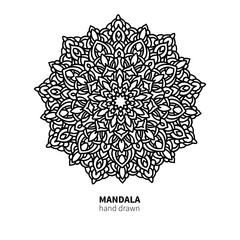 Mandala flower vector drawing. Decorative boho round ornament. 