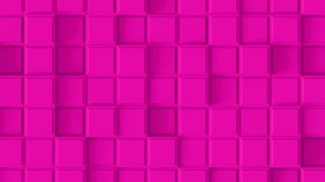 Abstract Square Geometric Surface Loop 2E: fun pink clean minimal beveled squares grid pattern, waving motion background canvas, bright pink magenta lilac mauve lavender. Seamless loop 4K UHD FullHD.