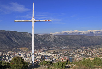 view of city Mostar from hill Hum