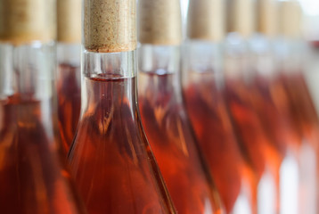 Wine bottles / Cabernet Franc Rose bottles of wine in rows in hungarian wine cellar