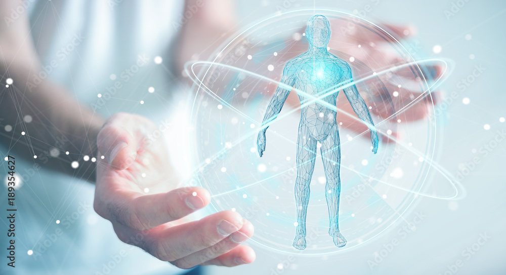 Aufkleber businessman using digital x-ray human body scan interface 3d rendering
