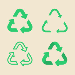 Universal recycling symbol flat icon set